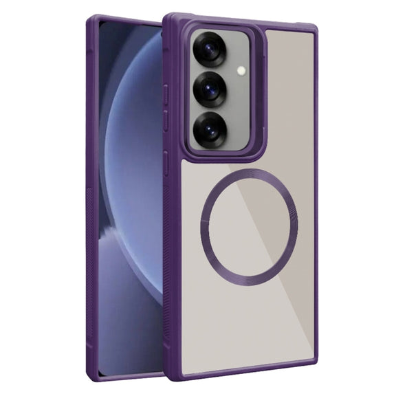 For Samsung Galaxy S25+ 5G Plated CD Texture MagSafe Acrylic Hybrid TPU Phone Case(Purple)