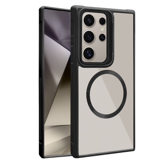 For Samsung Galaxy S25 Ultra 5G Plated CD Texture MagSafe Acrylic Hybrid TPU Phone Case(Black)