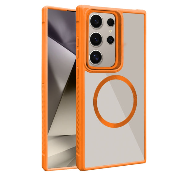For Samsung Galaxy S25 Ultra 5G Plated CD Texture MagSafe Acrylic Hybrid TPU Phone Case(Orange)