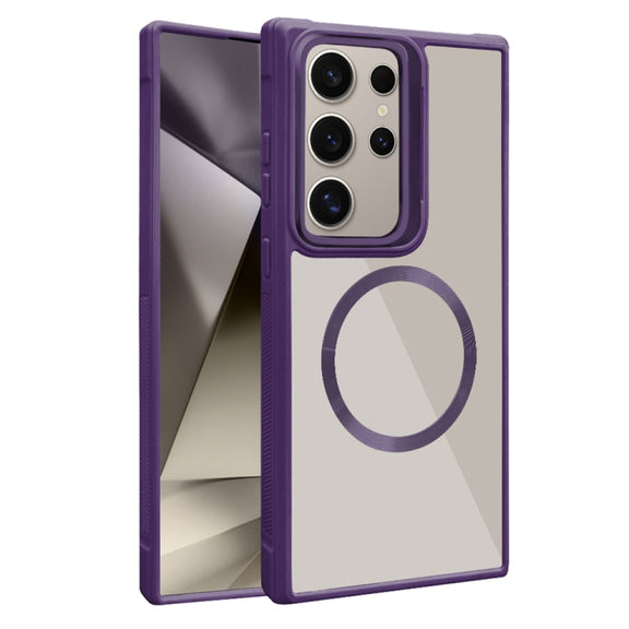 For Samsung Galaxy S25 Ultra 5G Plated CD Texture MagSafe Acrylic Hybrid TPU Phone Case(Purple)