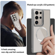 For Samsung Galaxy S25+ 5G Plated CD Texture MagSafe Acrylic Hybrid TPU Phone Case(Blue)