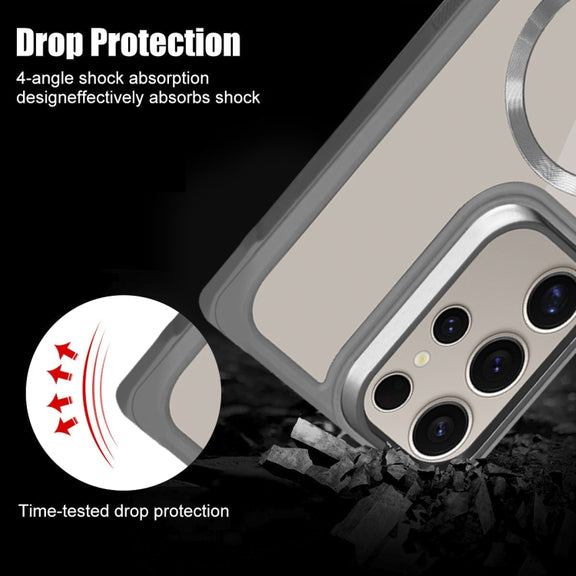 For Samsung Galaxy S25+ 5G Plated CD Texture MagSafe Acrylic Hybrid TPU Phone Case(Orange)