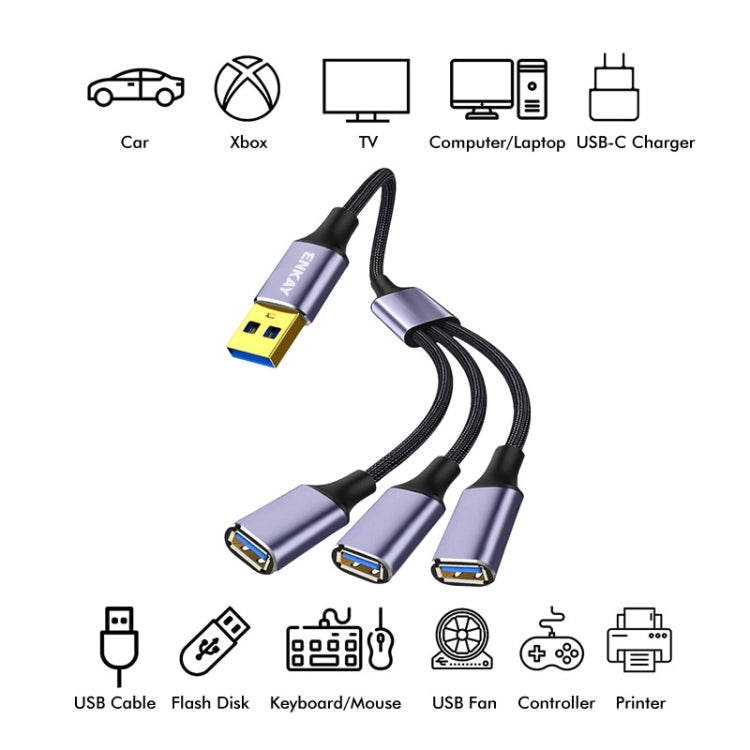 ENKAY ENK-CB172 USB 2.0 to 3 USB 2.0 OTG Splitter Y Cable Extension Cord, Length:0.5m