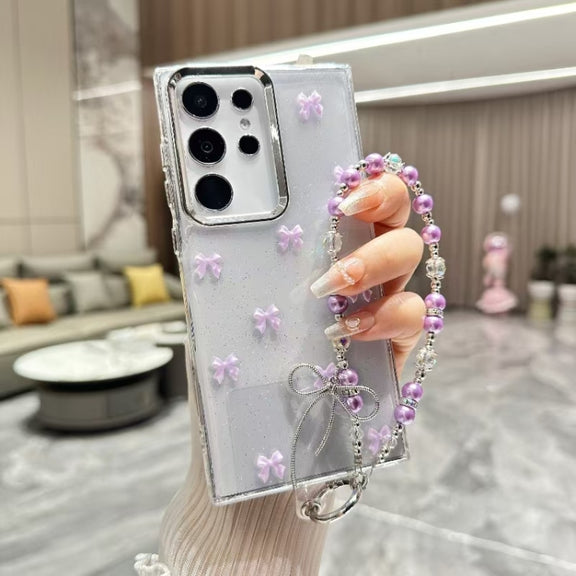 For Samsung Galaxy S25 5G Little Fresh Bow Bracelet Chain TPU Phone Case(Purple)