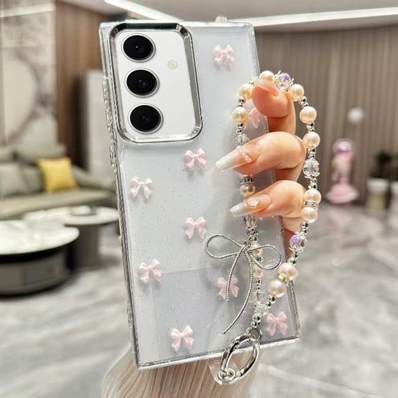For Samsung Galaxy S25 5G Little Fresh Bow Bracelet Chain TPU Phone Case(Pink)