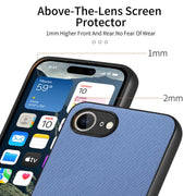 For iPhone 16e Twill Fabric Leather Skin Back Phone Case(Blue)