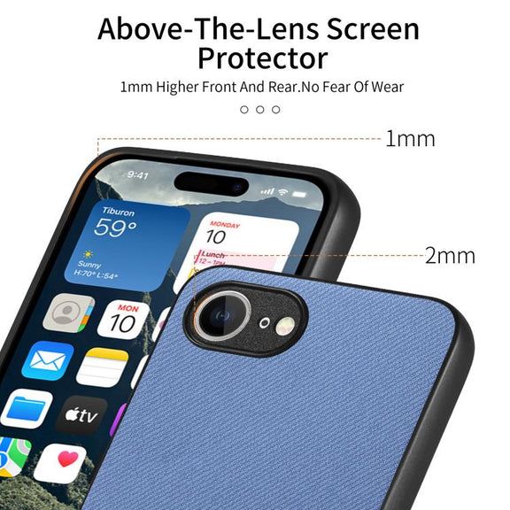 For iPhone 16e Twill Fabric Leather Skin Back Phone Case(Blue)