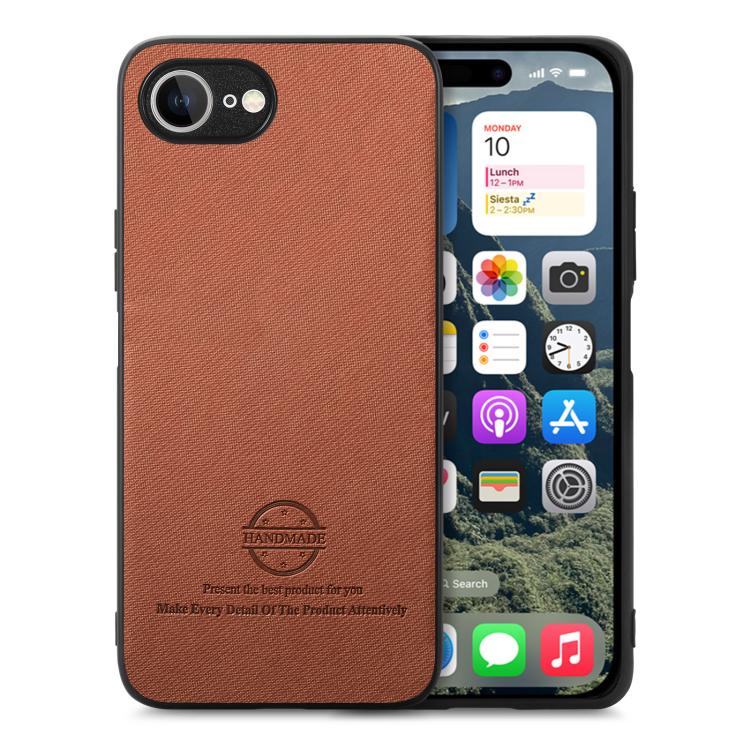 For iPhone 16e Twill Fabric Leather Skin Back Phone Case(Brown) - iPhone 16e Cases by PMC TechLife | Online Shopping South Africa | PMC TechLife | Buy Now Pay Later Mobicred
