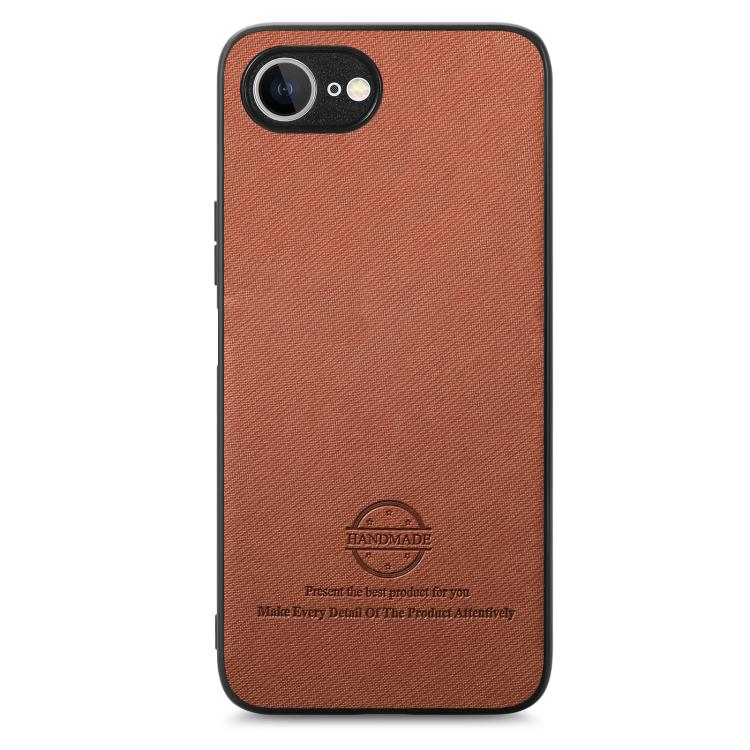 For iPhone 16e Twill Fabric Leather Skin Back Phone Case(Brown) - iPhone 16e Cases by PMC TechLife | Online Shopping South Africa | PMC TechLife | Buy Now Pay Later Mobicred