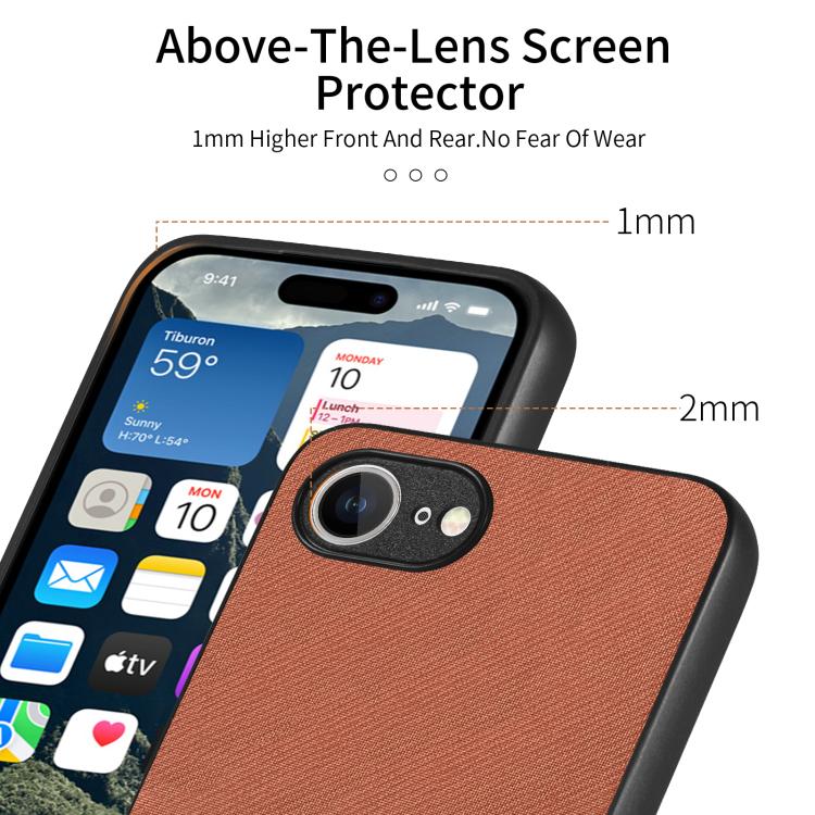 For iPhone 16e Twill Fabric Leather Skin Back Phone Case(Brown) - iPhone 16e Cases by PMC TechLife | Online Shopping South Africa | PMC TechLife | Buy Now Pay Later Mobicred