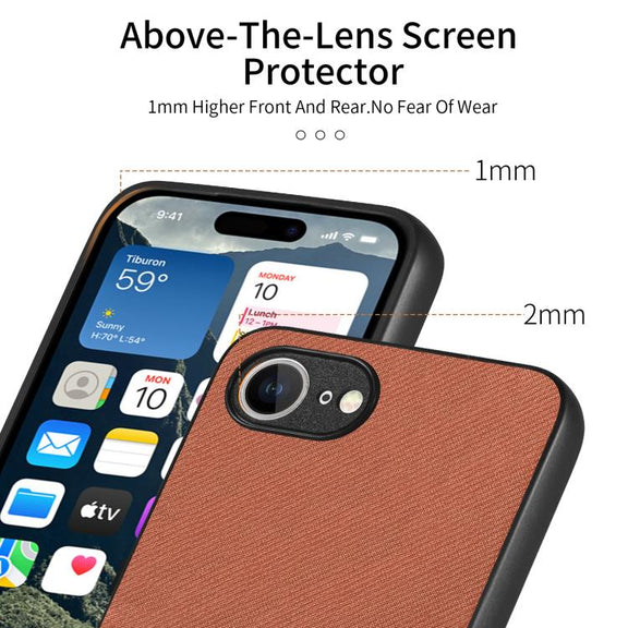 For iPhone 16e Twill Fabric Leather Skin Back Phone Case(Brown)