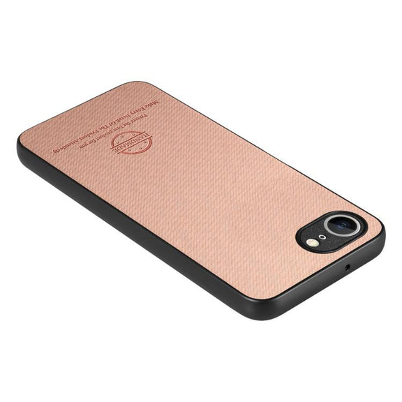 For iPhone 16e Twill Fabric Leather Skin Back Phone Case(Pink)