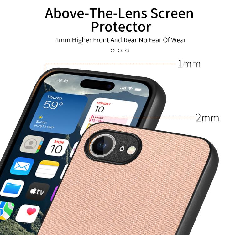 For iPhone 16e Twill Fabric Leather Skin Back Phone Case(Pink) - iPhone 16e Cases by PMC TechLife | Online Shopping South Africa | PMC TechLife | Buy Now Pay Later Mobicred