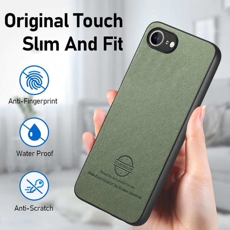 For iPhone 16e Twill Fabric Leather Skin Back Phone Case(Green) - iPhone 16e Cases by PMC TechLife | Online Shopping South Africa | PMC TechLife | Buy Now Pay Later Mobicred