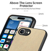 For iPhone 16e Twill Fabric Leather Skin Back Phone Case(Khaki)