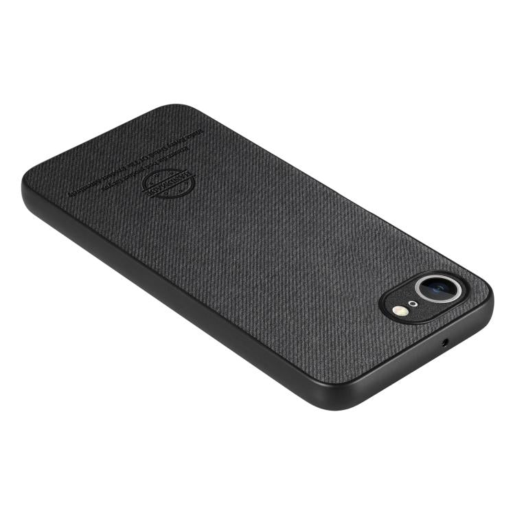 For iPhone 16e Twill Fabric Leather Skin Back Phone Case(Black) - iPhone 16e Cases by PMC TechLife | Online Shopping South Africa | PMC TechLife | Buy Now Pay Later Mobicred