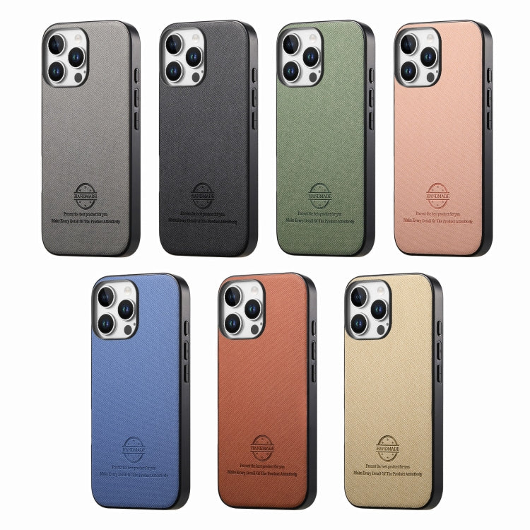 For iPhone 16e Twill Fabric Leather Skin Back Phone Case(Green)