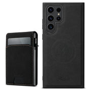 For Samsung Galaxy S25 Ultra 5G Suteni H19 Litchi Texture 2-in-1 MagSafe Removable Card Case Back Phone Case(Black)