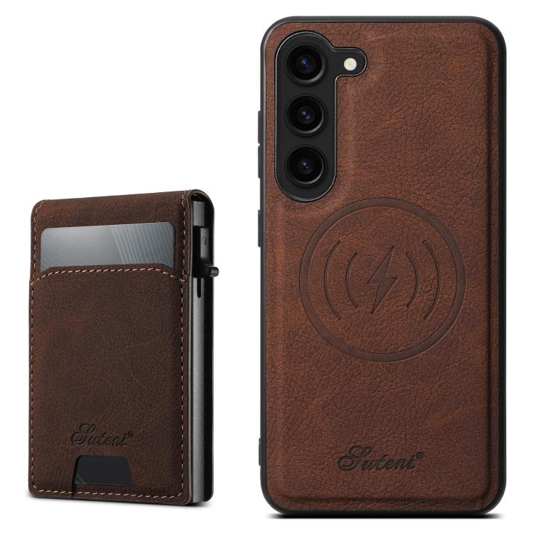 For Samsung Galaxy S25+ 5G Suteni H19 Litchi Texture 2-in-1 MagSafe Removable Card Case Back Phone Case(Brown) - Galaxy S25+ 5G Cases by Suteni | Online Shopping South Africa | PMC TechLife | Buy Now Pay Later Mobicred