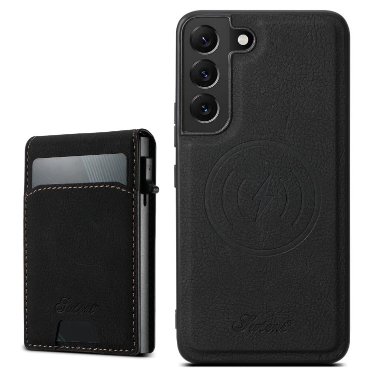 For Samsung Galaxy S25 5G Suteni H19 Litchi Texture 2-in-1 MagSafe Removable Card Case Back Phone Case(Black) - Galaxy S25 5G Cases by Suteni | Online Shopping South Africa | PMC TechLife | Buy Now Pay Later Mobicred
