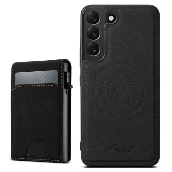 For Samsung Galaxy S25 5G Suteni H19 Litchi Texture 2-in-1 MagSafe Removable Card Case Back Phone Case(Black)