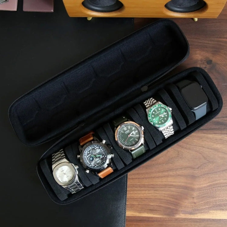 Portable 5 Watch Position Zipper Display Storage Box Hard Case - free shipping - PMC TechLife - Order now!