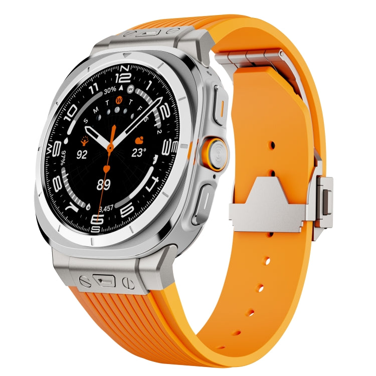 For Samsung Galaxy Watch Ultra 47mm Titanium Connector Silver Buckle Silicone Watch Band(Orange) - free shipping - PMC TechLife - Order now!