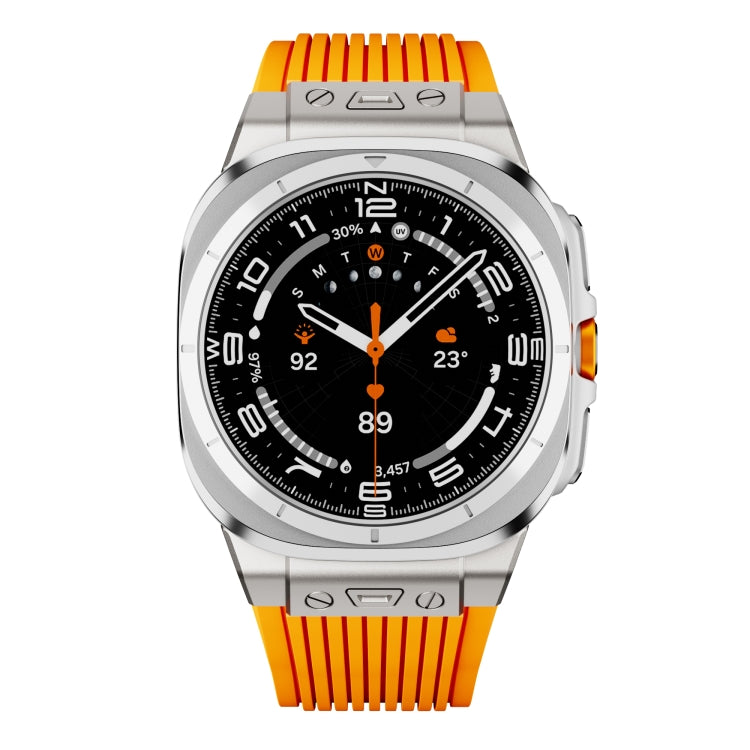 For Samsung Galaxy Watch Ultra 47mm Titanium Connector Silver Buckle Silicone Watch Band(Orange)