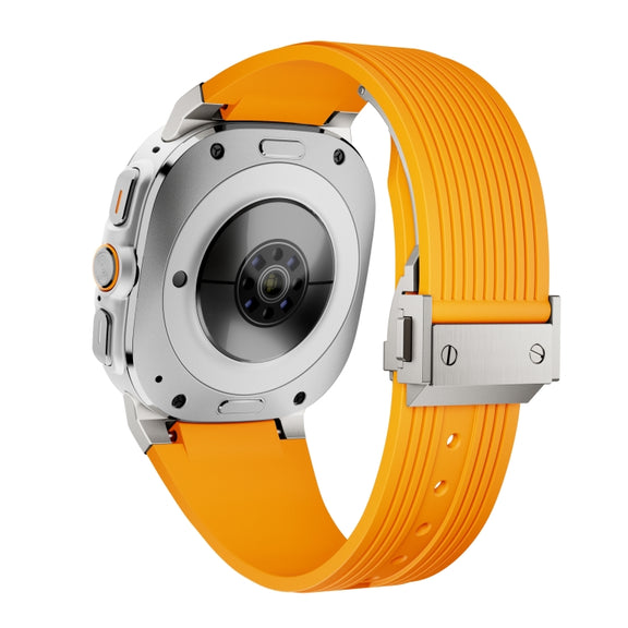 For Samsung Galaxy Watch Ultra 47mm Titanium Connector Silver Buckle Silicone Watch Band(Orange)