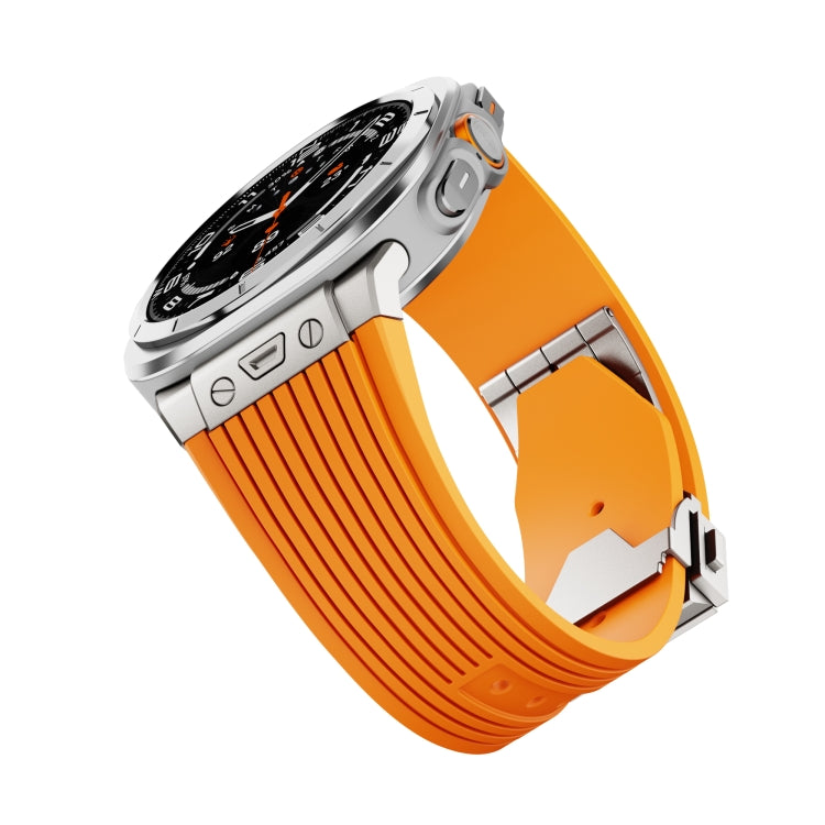 For Samsung Galaxy Watch Ultra 47mm Titanium Connector Silver Buckle Silicone Watch Band(Orange) - free shipping - PMC TechLife - Order now!