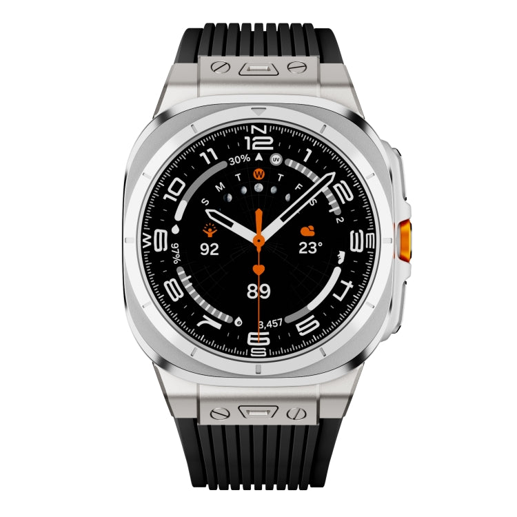 For Samsung Galaxy Watch Ultra 47mm Titanium Connector Silver Buckle Silicone Watch Band(Black)