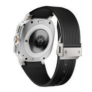 For Samsung Galaxy Watch Ultra 47mm Titanium Connector Silver Buckle Silicone Watch Band(Black)