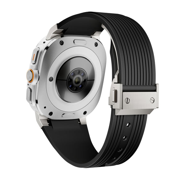For Samsung Galaxy Watch Ultra 47mm Titanium Connector Silver Buckle Silicone Watch Band(Black)