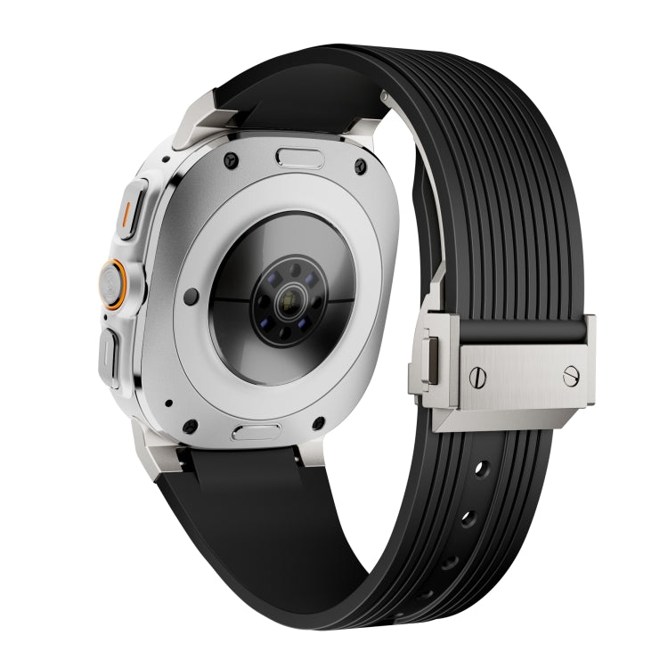 For Samsung Galaxy Watch Ultra 47mm Titanium Connector Silver Buckle Silicone Watch Band(Black)