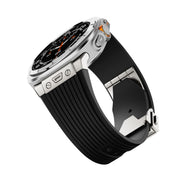 For Samsung Galaxy Watch Ultra 47mm Titanium Connector Silver Buckle Silicone Watch Band(Black)