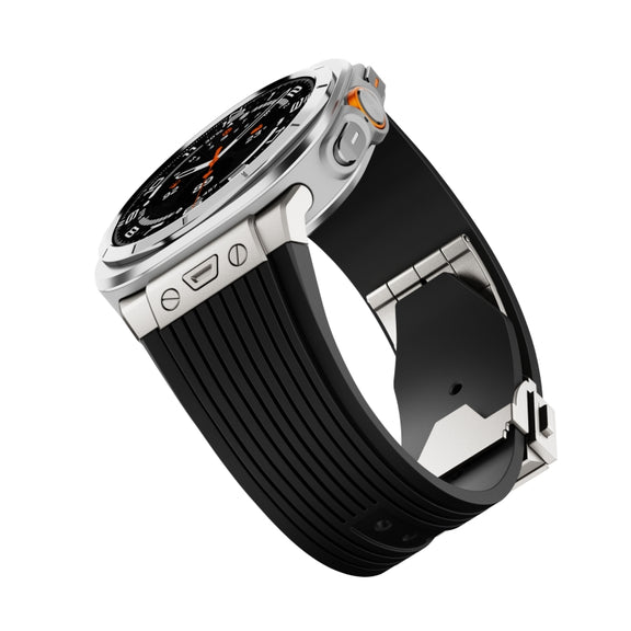 For Samsung Galaxy Watch Ultra 47mm Titanium Connector Silver Buckle Silicone Watch Band(Black)