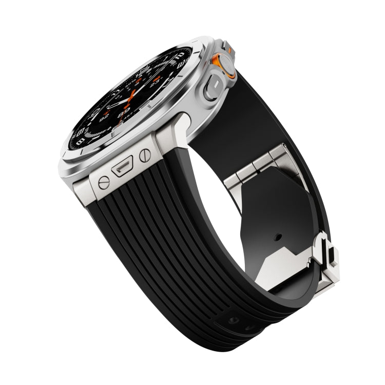 For Samsung Galaxy Watch Ultra 47mm Titanium Connector Silver Buckle Silicone Watch Band(Black)