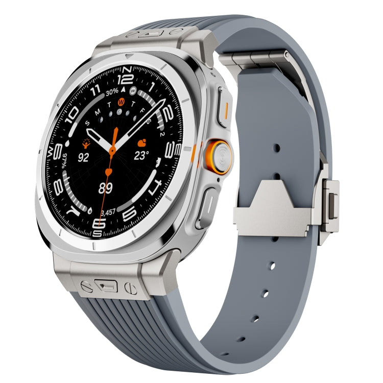 For Samsung Galaxy Watch Ultra 47mm Titanium Connector Silver Buckle Silicone Watch Band(Gray) - free shipping - PMC TechLife - Order now!