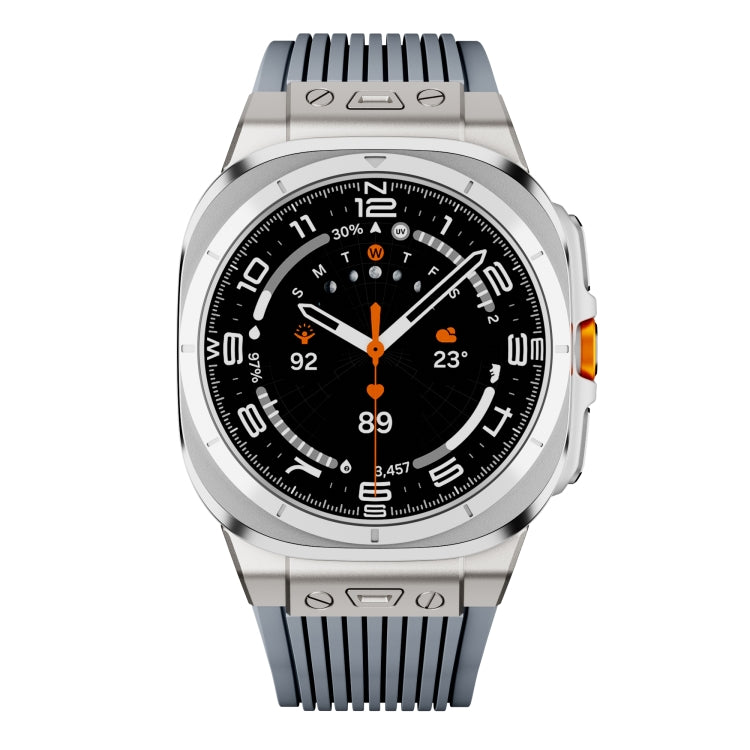 For Samsung Galaxy Watch Ultra 47mm Titanium Connector Silver Buckle Silicone Watch Band(Gray)