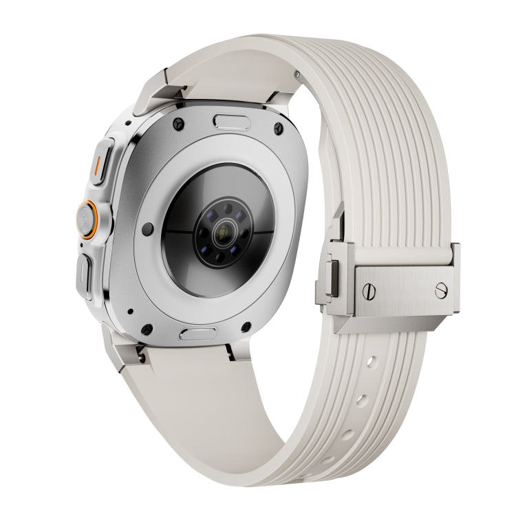 For Samsung Galaxy Watch Ultra 47mm Titanium Connector Silver Buckle Silicone Watch Band(Starlight) - free shipping - PMC TechLife - Order now!