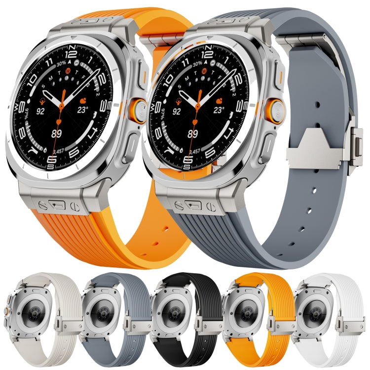 For Samsung Galaxy Watch Ultra 47mm Titanium Connector Silver Buckle Silicone Watch Band(Black)