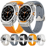 For Samsung Galaxy Watch Ultra 47mm Titanium Connector Silver Buckle Silicone Watch Band(Starlight)