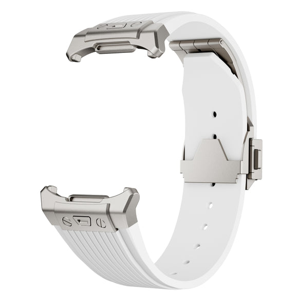 For Samsung Galaxy Watch Ultra 47mm Titanium Connector Silver Buckle Silicone Watch Band(Black)
