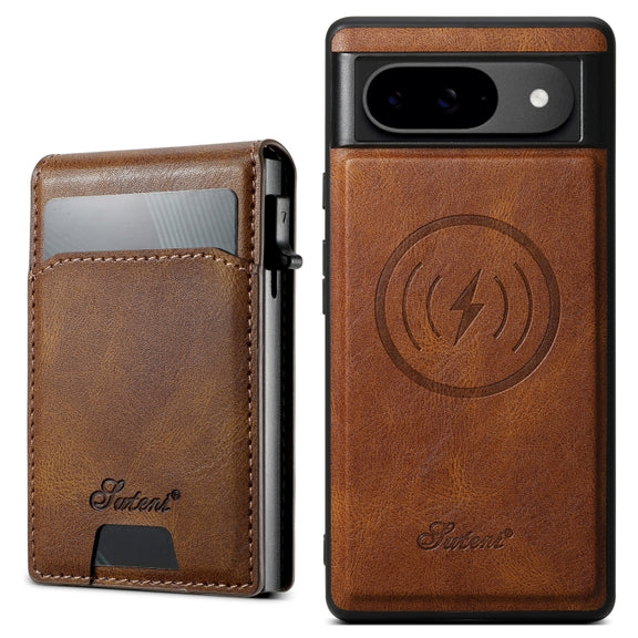 For Google Pixel 9 Suteni H19 Oil Wax 2-in-1 MagSafe Removable Card Box Back Phone Case(Brown)