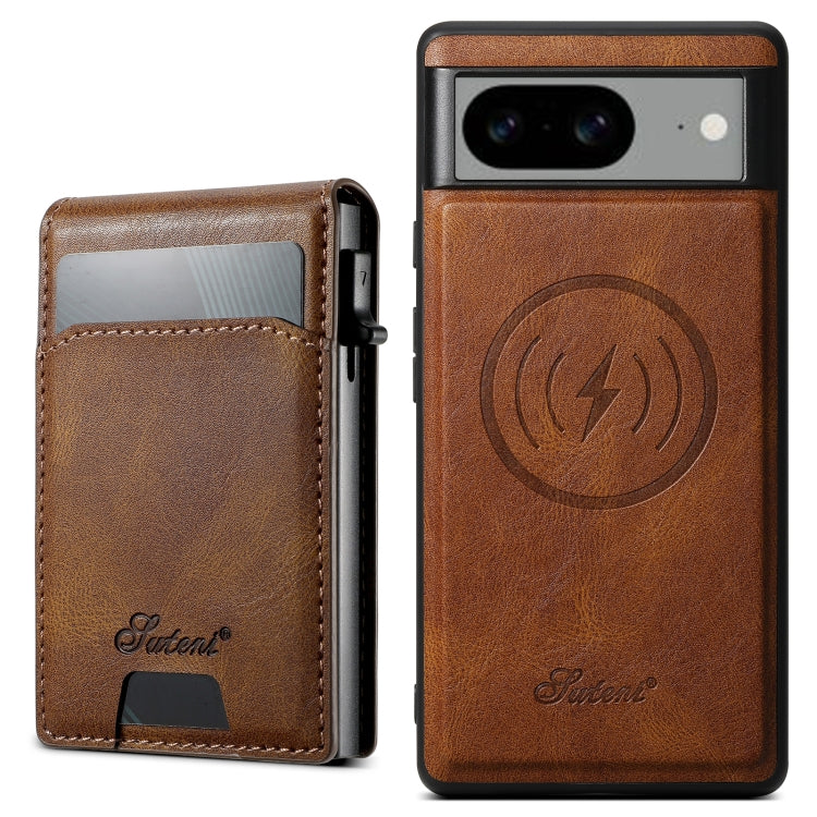For Google Pixel 8a Suteni H19 Oil Wax 2-in-1 MagSafe Removable Card Box Back Phone Case(Brown) - free shipping - PMC TechLife - Order now!