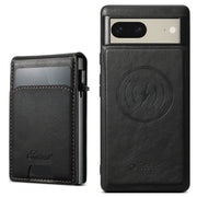 For Google Pixel 7 Suteni H19 Oil Wax 2-in-1 MagSafe Removable Card Box Back Phone Case(Black)