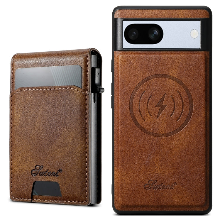 For Google Pixel 7a Suteni H19 Oil Wax 2-in-1 MagSafe Removable Card Box Back Phone Case(Brown) - free shipping - PMC TechLife - Order now!