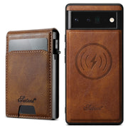 For Google Pixel 6 Pro Suteni H19 Oil Wax 2-in-1 MagSafe Removable Card Box Back Phone Case(Brown)