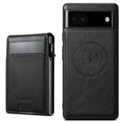 For Google Pixel 6a Suteni H19 Oil Wax 2-in-1 MagSafe Removable Card Box Back Phone Case(Black)