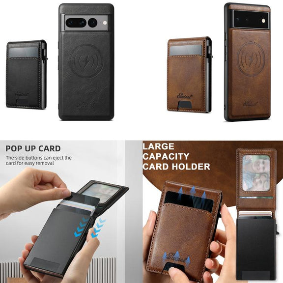 For Google Pixel 7a Suteni H19 Oil Wax 2-in-1 MagSafe Removable Card Box Back Phone Case(Brown)
